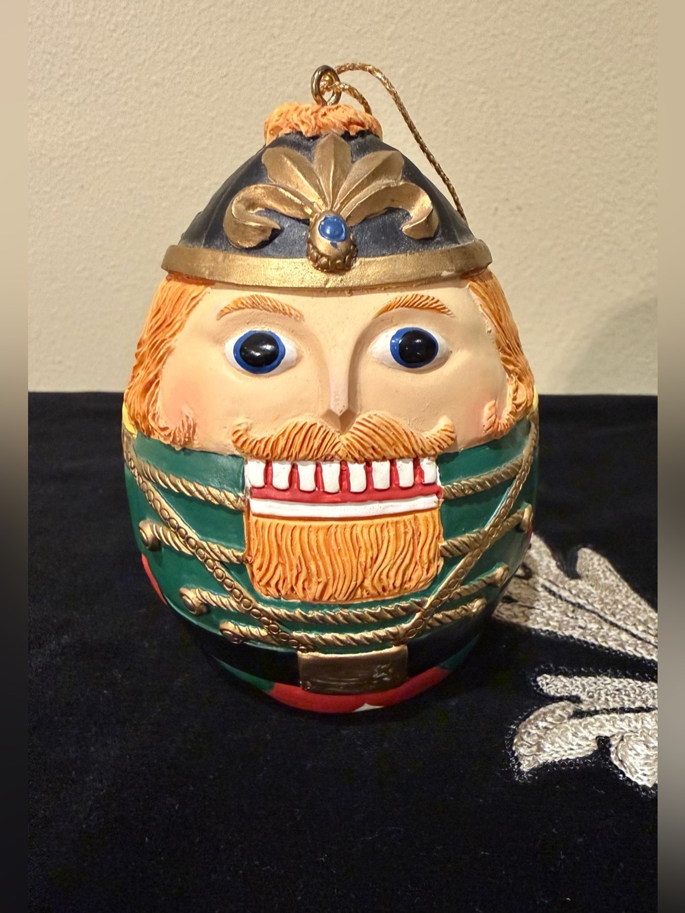 Vintage Nutcracker Figural Christmas Ornament Ceramic Heavy 3.5"